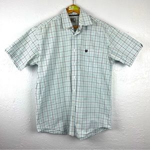 CINCH Shirt Men’s Small White Plaid Short Sleeve Button Down SEE PHOTOS